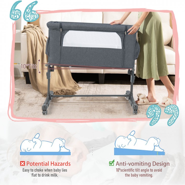 Portable Baby Bedside Bassinet with 5-level Adjustable Heights and 